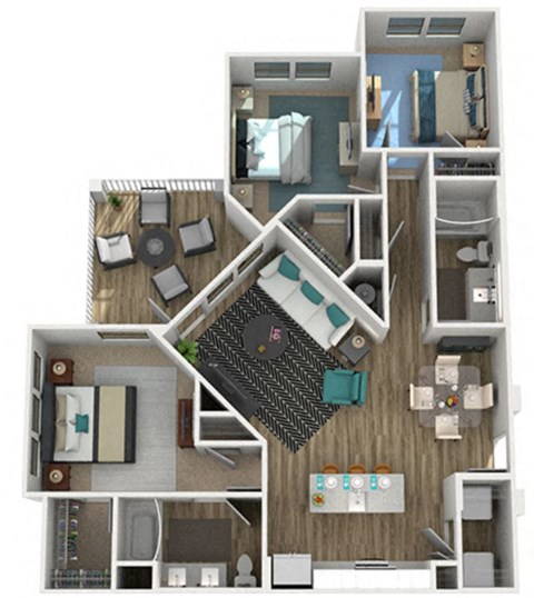 Floor plan for 3 beds, 2 baths, 1388 sqft